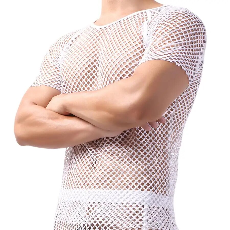 come4buy.com-Men's Sexy Mesh See-Through T-Shirts | Short Sleeve O-neck Tees